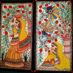 Hand painted depicting love for Nature in Madhubani painting