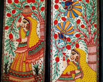 Hand painted depicting love for Nature in Madhubani painting