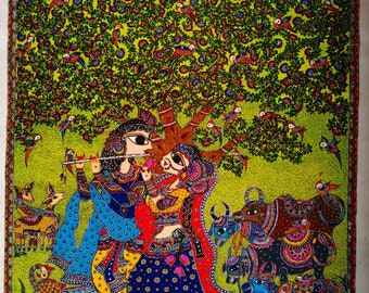 Radha Krishna Painting, Original Hand Painted Painting on Canvas