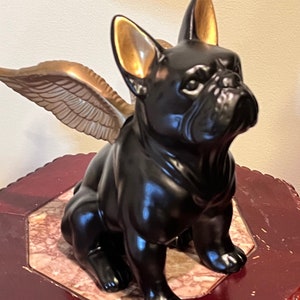French bulldog lovers huge black with gold wings and ears. Lovely gift 10”x 9” painted by hand and very large. Gift