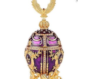 Over. 7 Tall Regal Purple Faberge Replica of a Coronation Egg