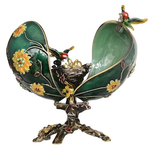 May 2 wait for Hummingbird green Faberge style egg home decor unique egg gift for elegant style  open the egg you see the nest 4.5”. 5 star!