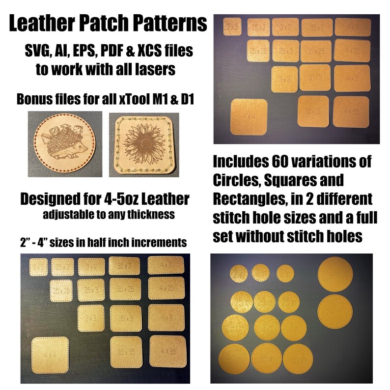 Laser Cut Leather Patch Templates for Xtool M1&D1, or Any