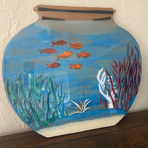 Fishbowl art - Original mix-media art - Epoxy poured on board with stain glass interlaced.