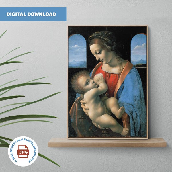 Leonardo da Vinci, Madonna Litta, Circa 1490, Digital Paper, Landscape Wall Art, Digital Instant Download, High Quality, Original Size Print