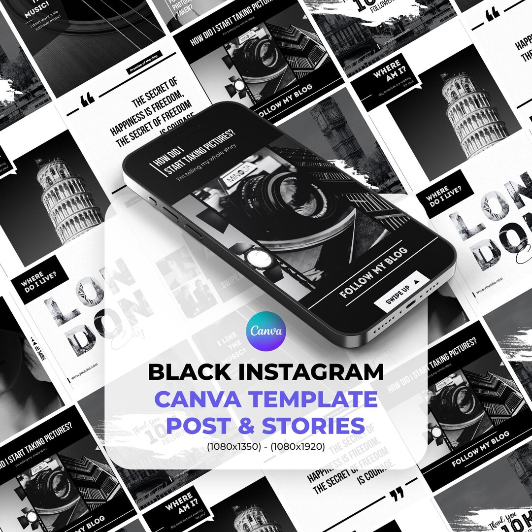 Black and White Instagram Templates – Editable Canva Pack - Etsy