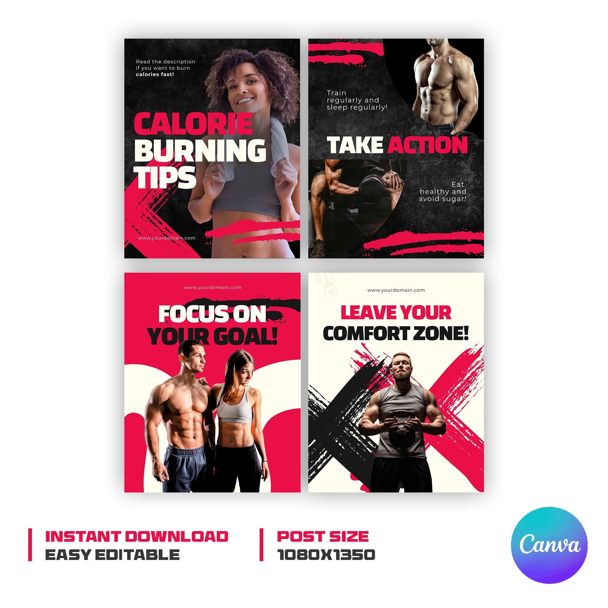 Fitness Instagram Templates for Canva – Editable Social Media Pack - Etsy