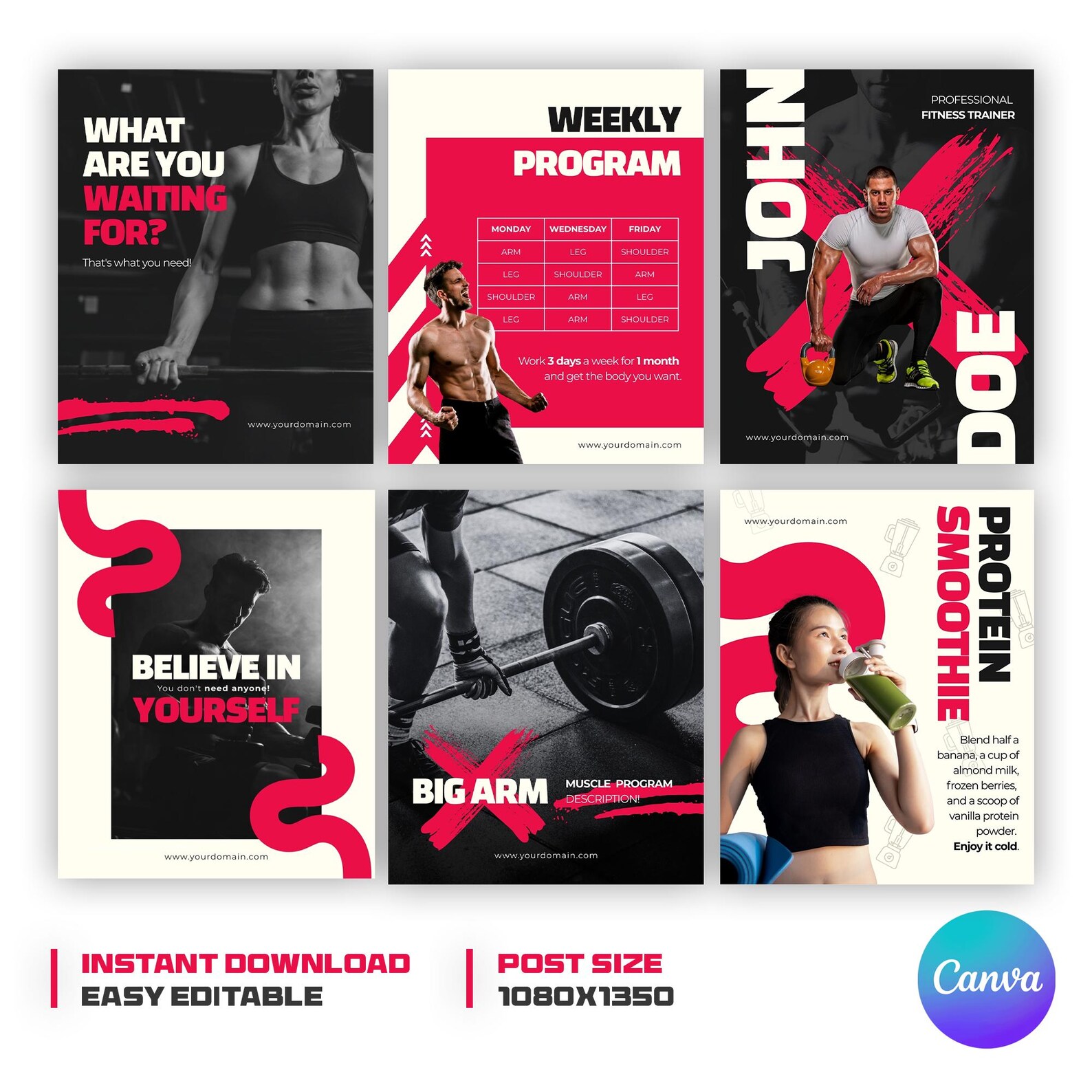 Fitness Instagram Templates for Canva – Editable Social Media Pack - Etsy