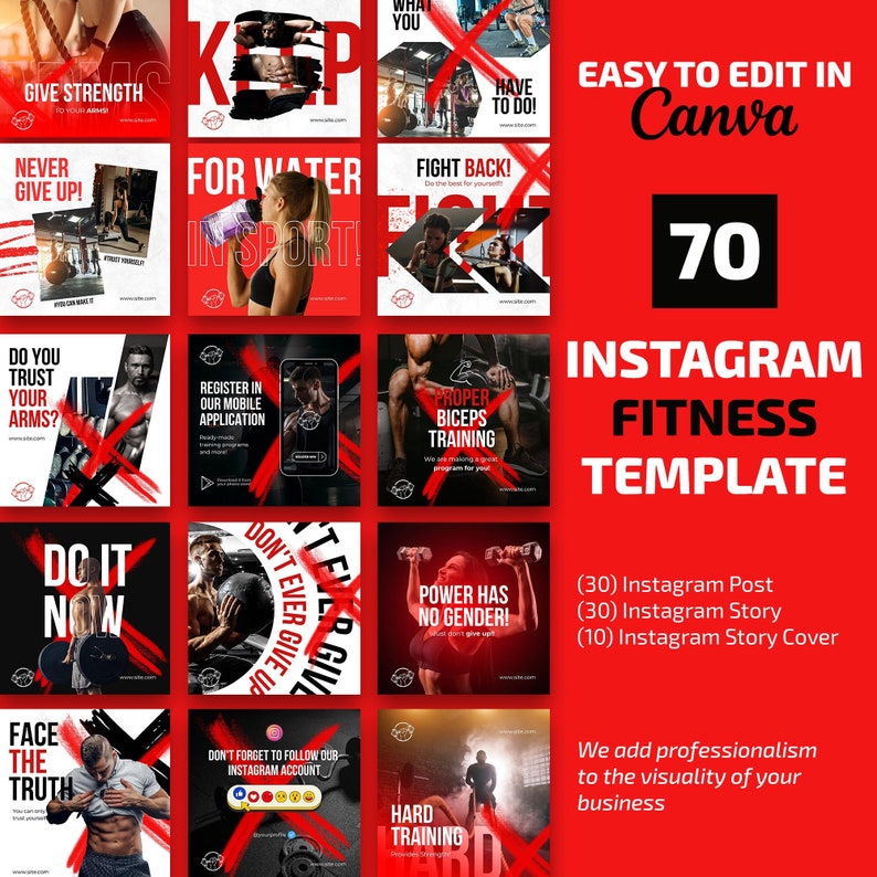 70 Fitness Instagram Templates Canva Social Media Post for Gyms ...