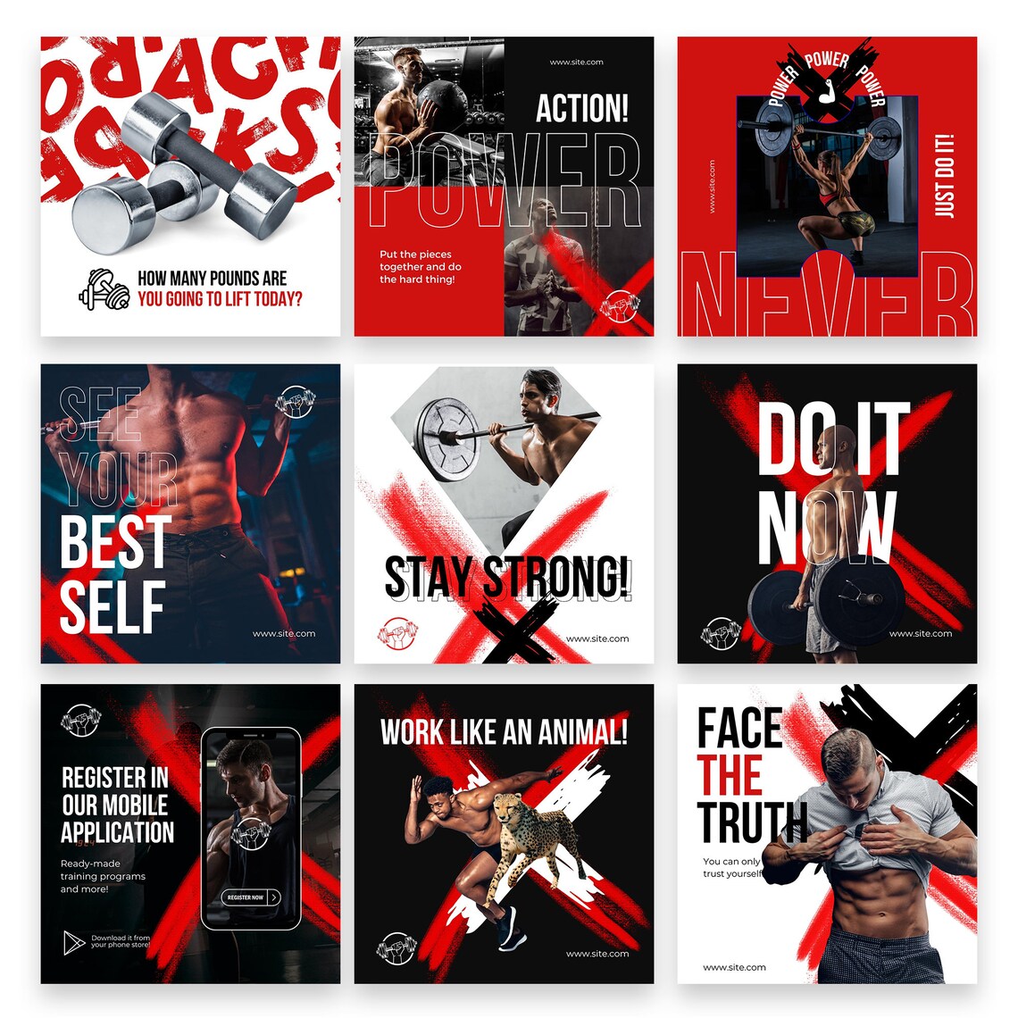 70 Fitness Instagram Templates Canva Social Media Post for Gyms ...