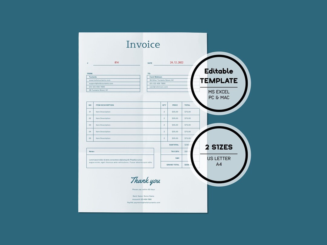 Mastercard Invoice Invoice Template N17, Tuotanto, Excel Template, Downloadable, US Letter ...