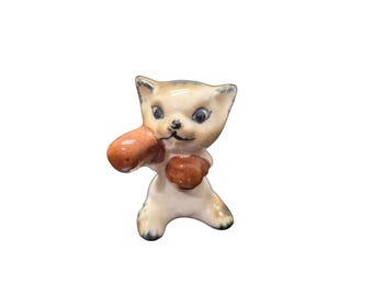 Vintage Boxing Ceramic Kitty Cat Figurine