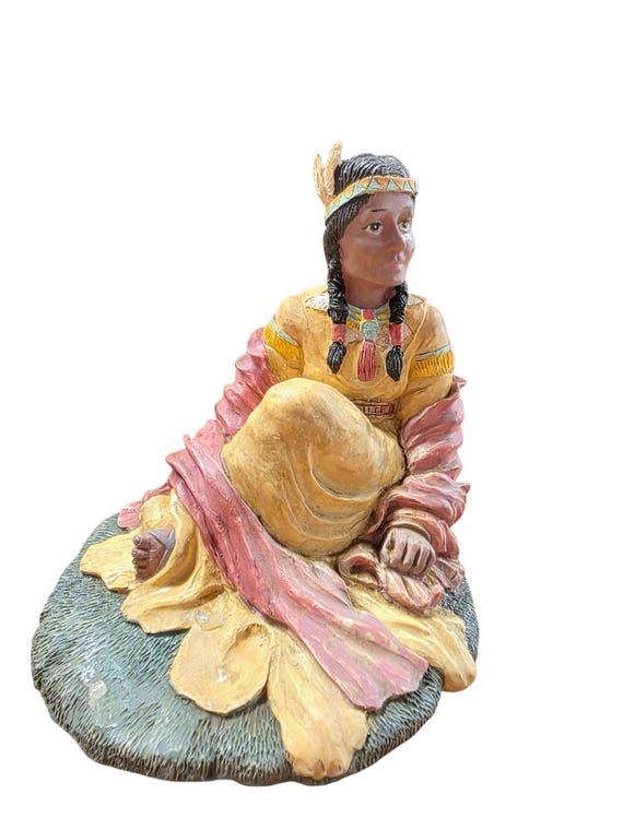 インディアン女性の置物 ネイティブアメリカン ヴィンテージ ネイティブアメリカン インディアン女性樹脂製陶器置物