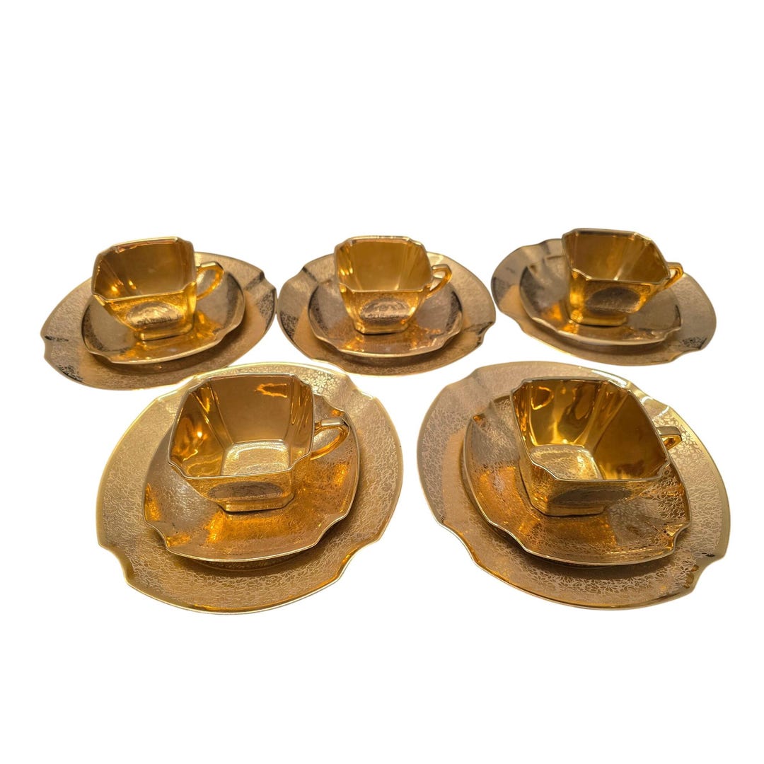 5 Arzberg Bavaria Tea Set Antique German Porcelain 24k Gold Platinum ...