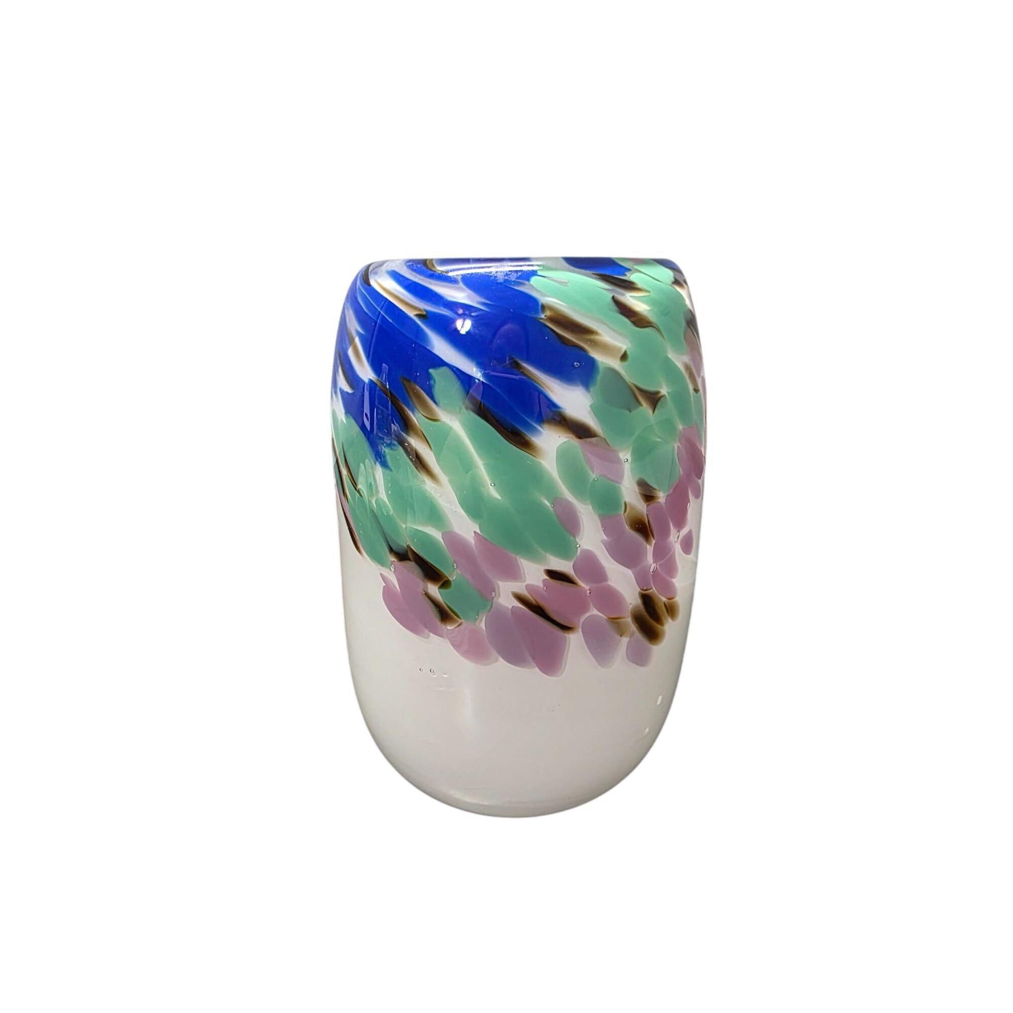 手吹きヴィンテージアートガラス ブルースワールガラス花瓶