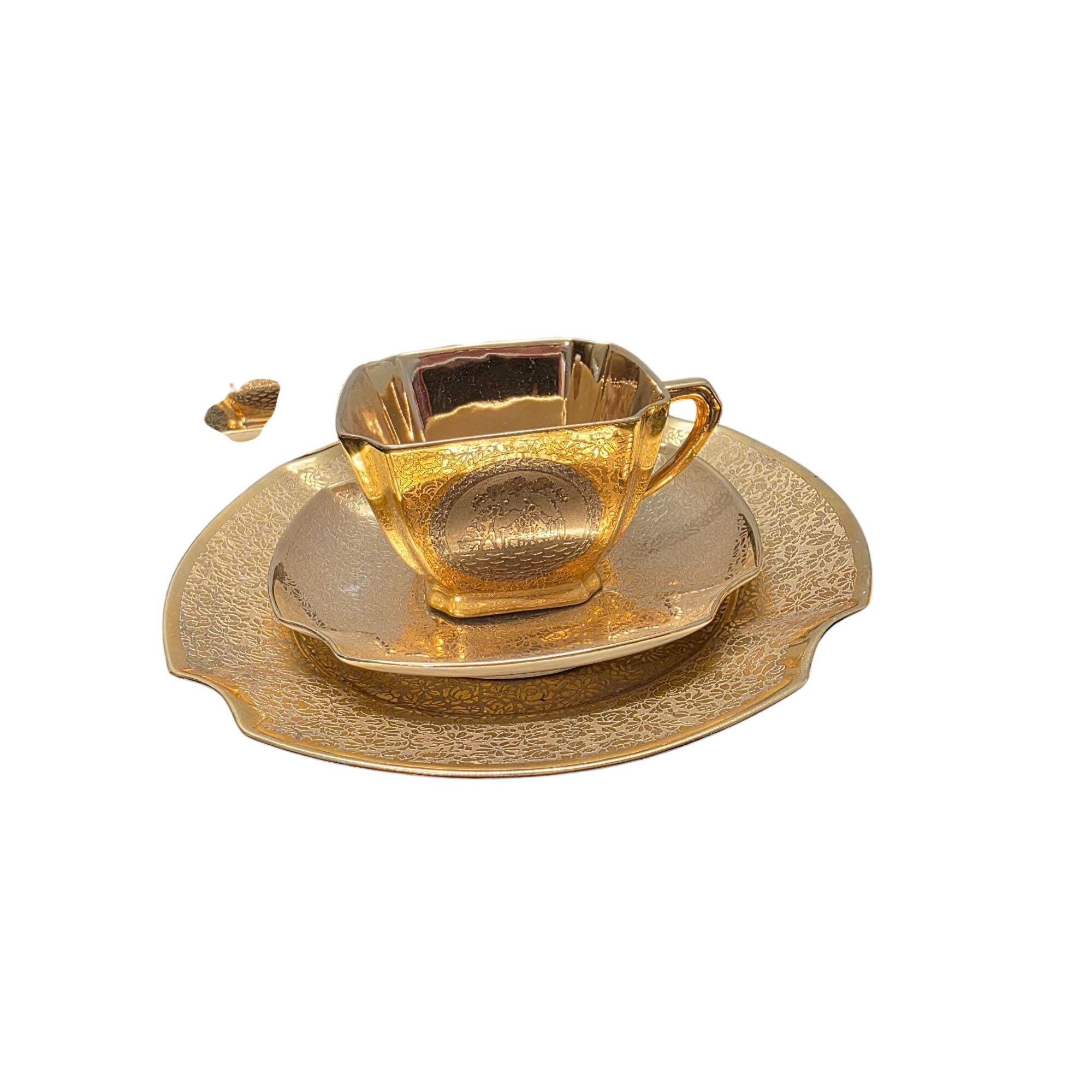 5 Arzberg Bavaria Tea Set Antique German Porcelain 24k Gold Platinum ...