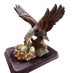 Bald Eagle Spread Wings With Babies Birds Figurine Sculpture