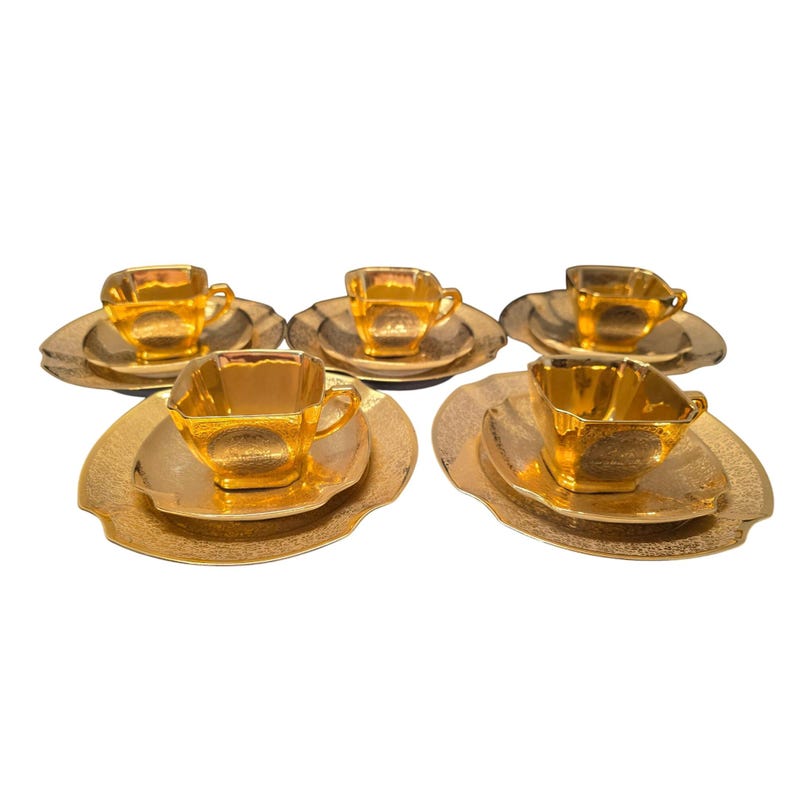 5 Arzberg Bavaria Tea Set Antique German Porcelain 24k Gold Platinum ...