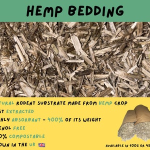 Op de afbeelding: Close-up van hennepstrooisel voor kleine dieren. Het strooisel is gemaakt van natuurlijke hennep en is stofvrij, zeer absorberend, composteerbaar en fenolvrij. Het strooisel is verkrijgbaar in zakken van 100g of 450g.
