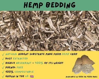 Hamster Cage Hemp Bedding Substrate For Burrowing & Nest, Best Wood, Aspen, Paper Alternative. UK Grown Natural Eco Friendly and Compostable