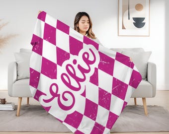 Manta personalizada con patrón CHECKER en estilo rústico vintage con nombre, regalo de manta personalizada, regalo de aniversario de cumpleaños