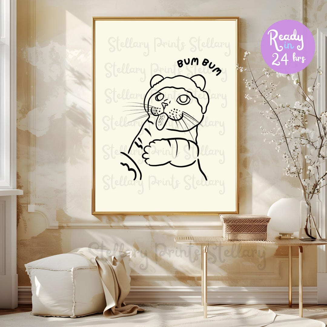Custom Cat Portrait Cute Cat Poster Personalized Badly Drawn Pet Art ...