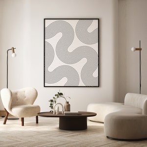 Mid Century Modern Minimalistic Art Print | Black and White Abstract Printables Large with Geometric Arches and Paper Texture