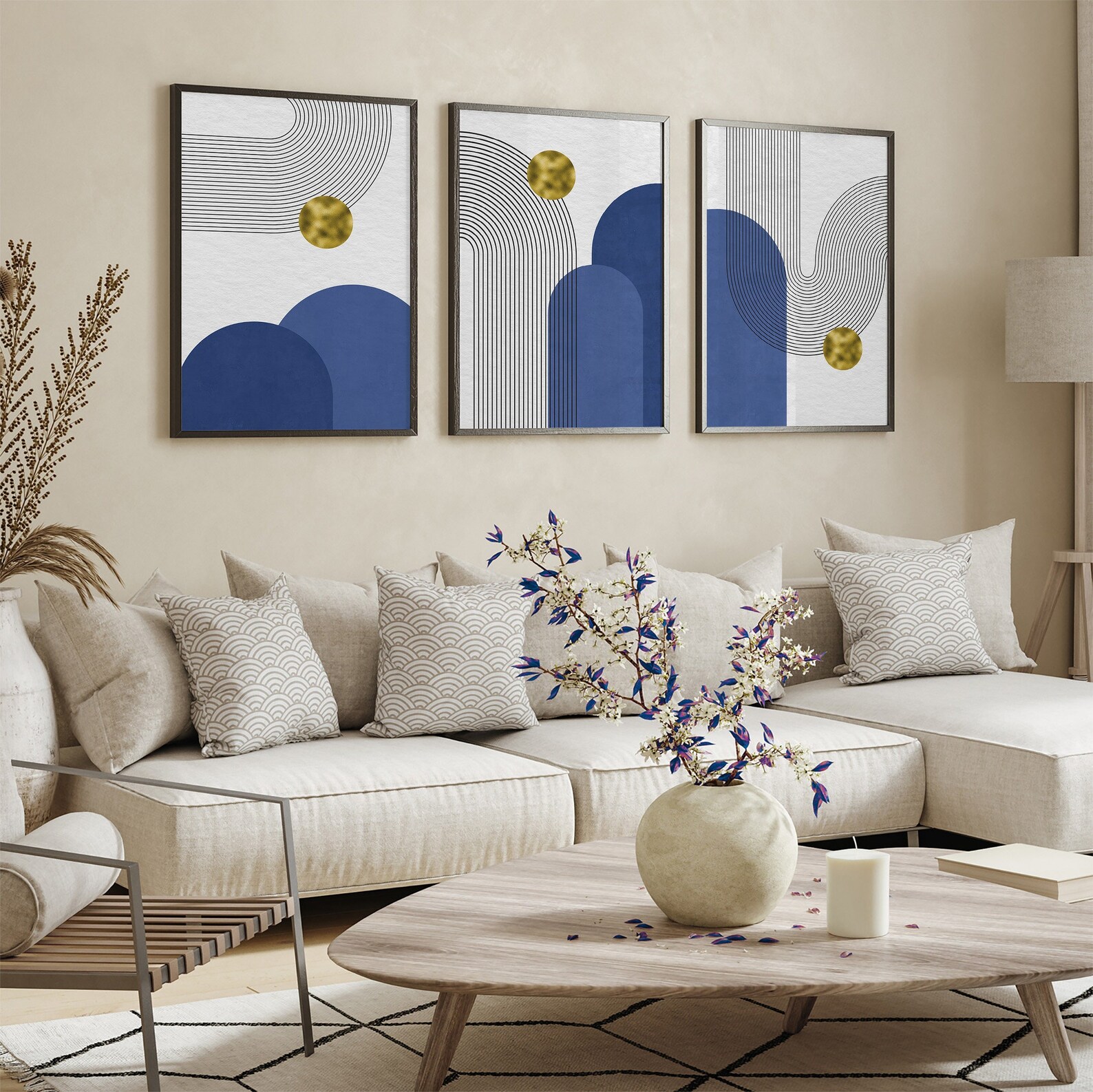 Mid Century Modern Gallery Wall Set of 3 Art Pieces | Blue Abstract ...