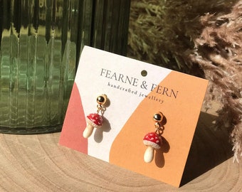 Mini Mushroom Dangle Earrings || 24k Gold | Handmade | Spring Earrings | Gift | Toadstool Earrings | Cottagecore Earrings | Mushie