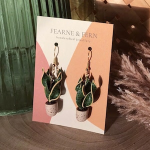 Mother in Law&#39;s Tongue / Snake Plant Pot Earrings || Summer jewellery | Handmade | UK | Mediterranean Summer | Gardener Gift