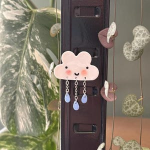 Happy Cloud Magnet or Pin: Botanical Polymer Clay Decor