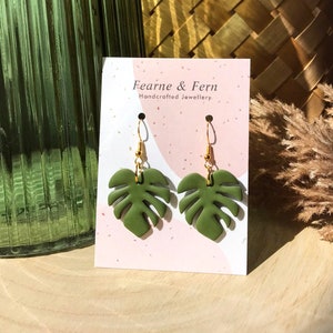 Monstera / Swiss Cheese Plant Leaf Earrings || 24K Gold | Handmade | UK | Recyclable Packaging | Gift | Boho Earrings | Spring Earrings