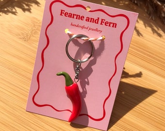 Chilli Pepper Keyring || Botanical Earrings | 24k Gold | Handmade Accessories | Mediterranean Summer| Bag charm keyring | Chilli Keychain