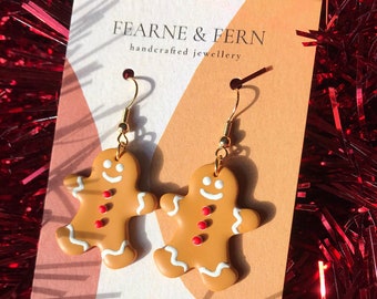 Gingerbread Earrings | Plant Earrings | Handmade | Gingerbread people | Recyclable Packaging | Gingerbread man | Botanical Earrings | Gift