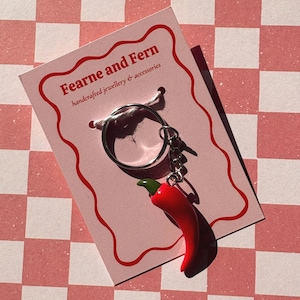 Chilli Pepper Keyring: Handmade Polymer Clay Keychain, Mediterranean Charm