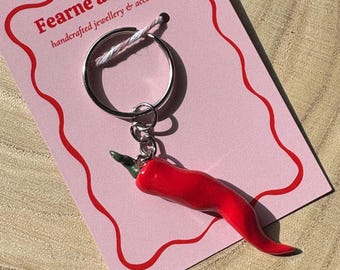Chilli Pepper Keyring || Spicy Realistic Chili | 24k Gold | Handmade Accessories | Mediterranean Summer| Bag charm keyring | Chilli Keychain