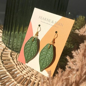 Plant Leaf Earrings 24K Gold Handmade UK Recyclable Packaging Gift Boho Earrings Valentine's Earrings Spring earrings image 1