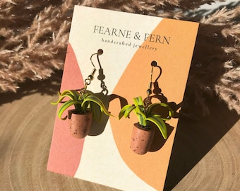 Spider Plant Pot Earrings || Botanical Earrings | 24k Gold | Handmade | Mediterranean Summer | Boho Jewellery | Spring Earrings Gift