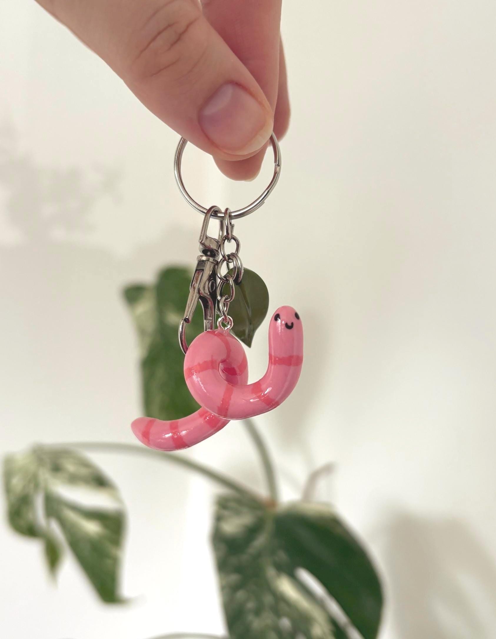 Cute worm Keyring || Botanical keyring | cute gift | Handmade Accessories | book worm | Gift | Bag charm | fidget Keychain | happy worm