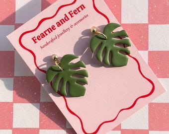 Handmade Monstera Leaf Earrings | 24K Gold-Plated Hooks