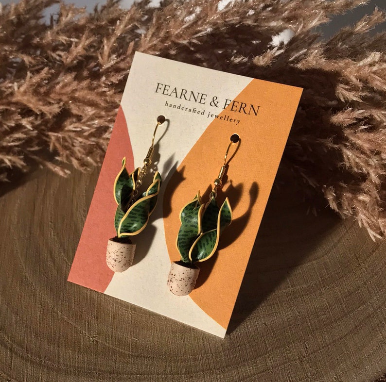 Mother in Law's Tongue / Snake Plant Pot Earrings Spring Earrings Handmade UK Recyclable Packaging Boho Botanical Jewellery image 4