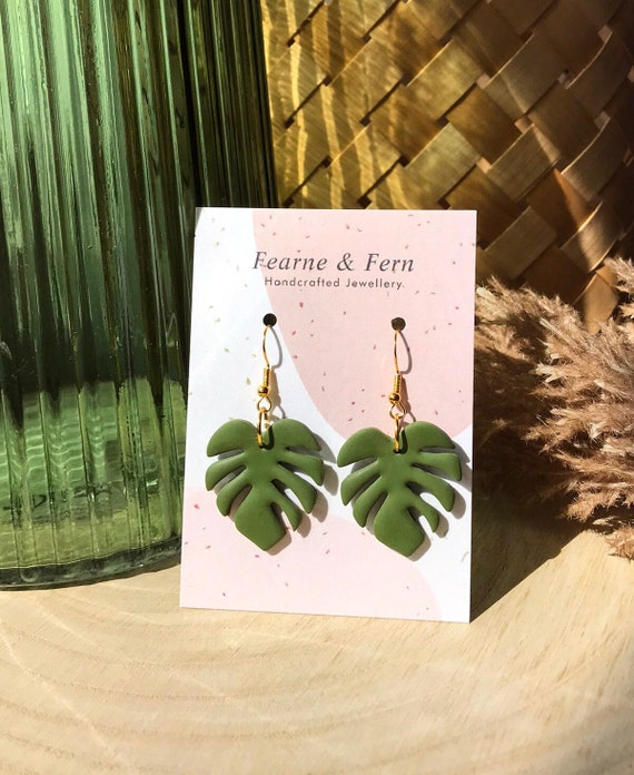 Monstera / Swiss Cheese Plant Leaf Earrings || 24K Gold | Handmade | UK | Mediterranean Summer | Gift | Boho Earrings | Summer jewellery