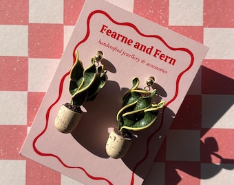 Snake Plant Earrings | Mother in Law's Tongue Pot | Handmade Polymer Clay