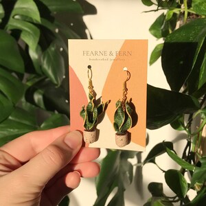 Mother in Law's Tongue / Snake Plant Pot Earrings Spring Earrings Handmade UK Recyclable Packaging Boho Botanical Jewellery image 3