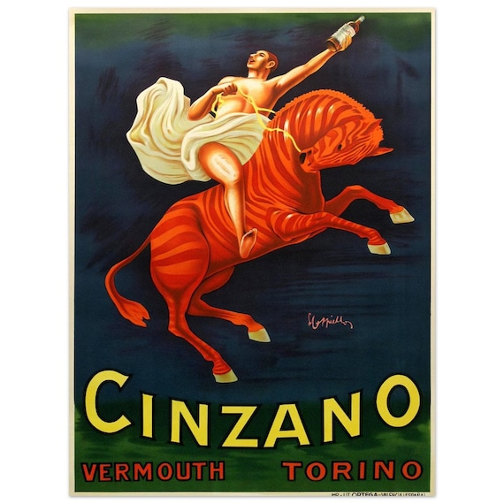 Vintage Cinzano Man on Horse by Cappiello Poster Print - Retro