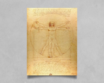 Da Vinci Vitruve Luc Viatour (Vitruvian Man) Poster Reprint - Renaissance Art Wall Decor