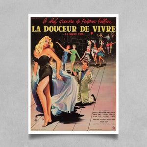 Vintage &#39;La Dolce Vita&#39; 1960 French Poster Reprint | Federico Fellini | Classic Cinema Art Print