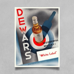 Vintage Dewar's Wonderful Whisky Werbeplakat Print | Scottish Whisky Dekor für Home Bar oder Küche