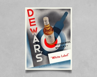 Vintage Dewar's Wonderful Whisky Advertising Poster Print | Scottish Whisky Decor for Home Bar or Kitchen