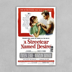Póster de la película &quot;Un tranvía llamado deseo&quot; (1951). Marlon Brando, Vivien Leigh y Tennessee Williams.